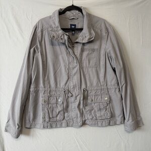 Gap Womens Utility Jacket Size XXL Grey Barn Coat Pockets Military Drawstring
